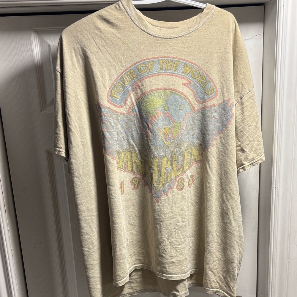 Urban Outfitters Cream Graphic Short Sleeve Tee with Muted Multi Print